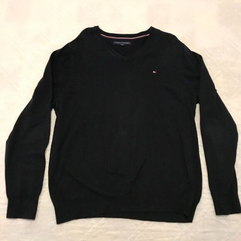 Tommy Hilfiger black‎ lightweight V neck sweater XL